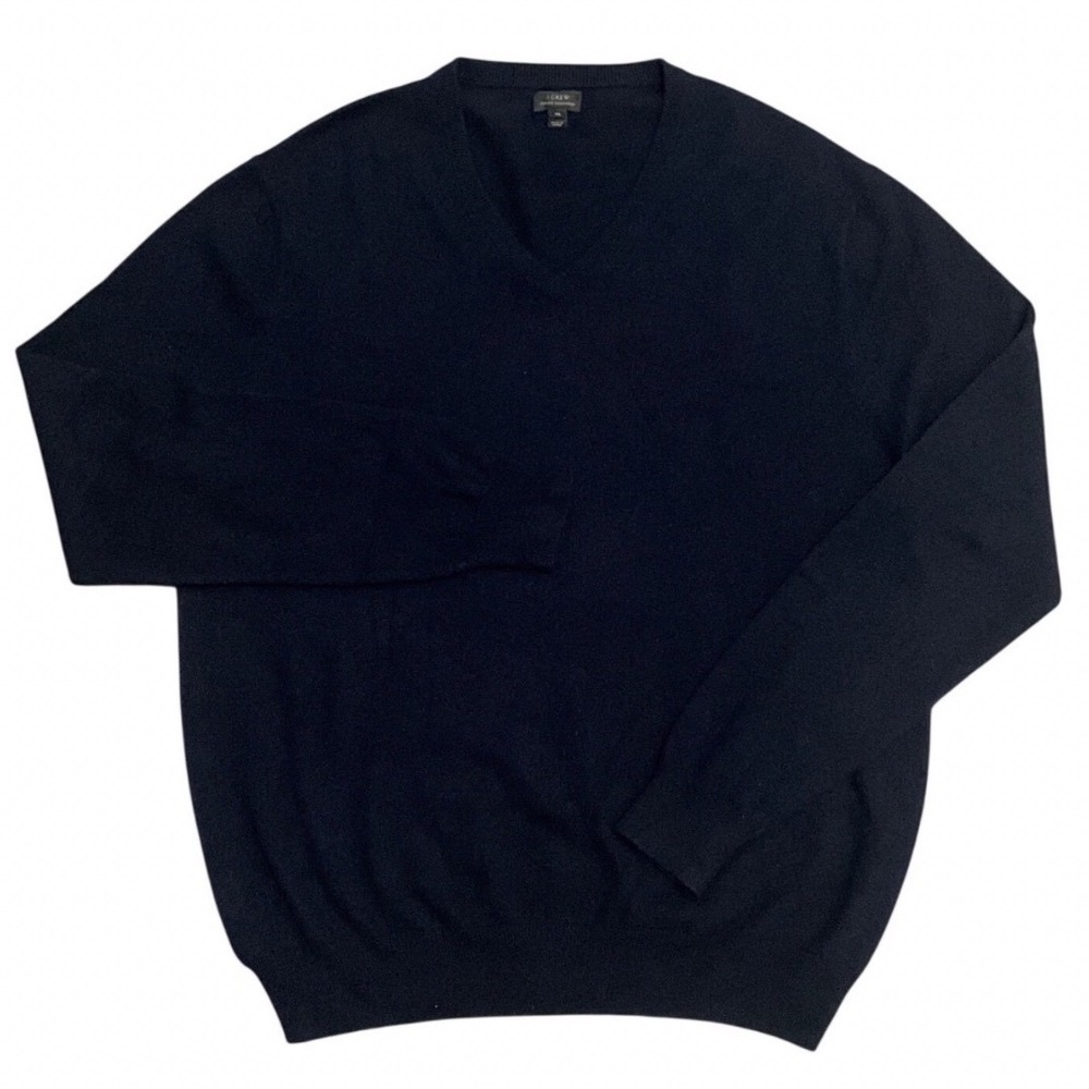 J.Crew Italian Cashmere V-Neck Sweater‎ Navy Blue Preppy Luxury Classic Men's XL - Picture 5 of 10
